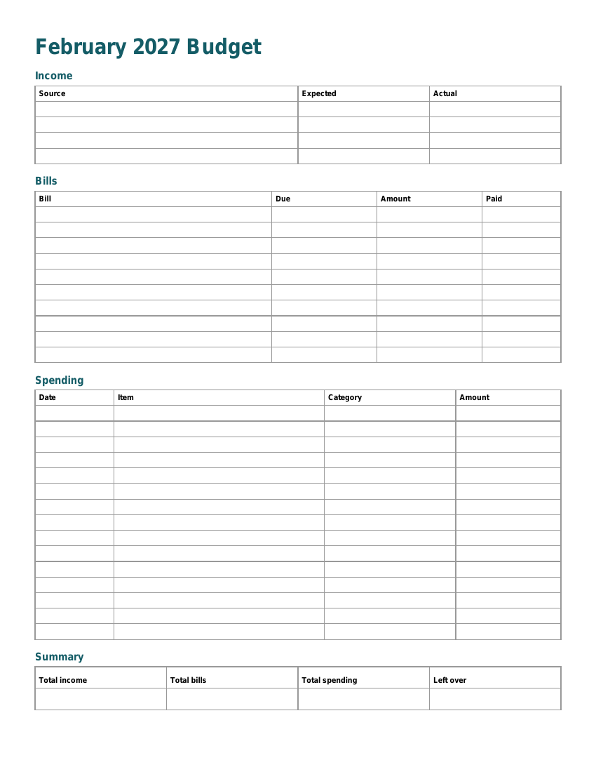Preview of a free page: 2027 Budget Planner