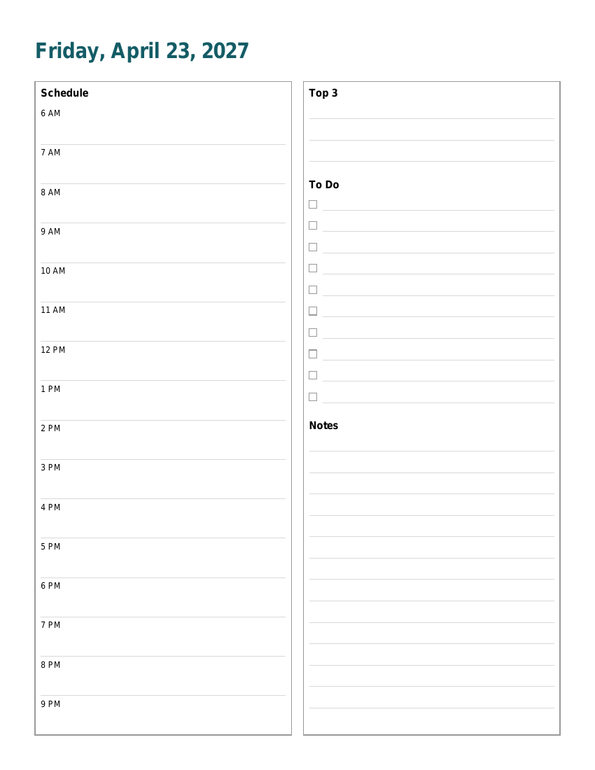 Preview of a free page: 2027 Daily Planner