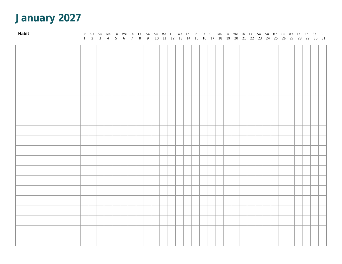 Preview of a free page: 2027 Habit Tracker