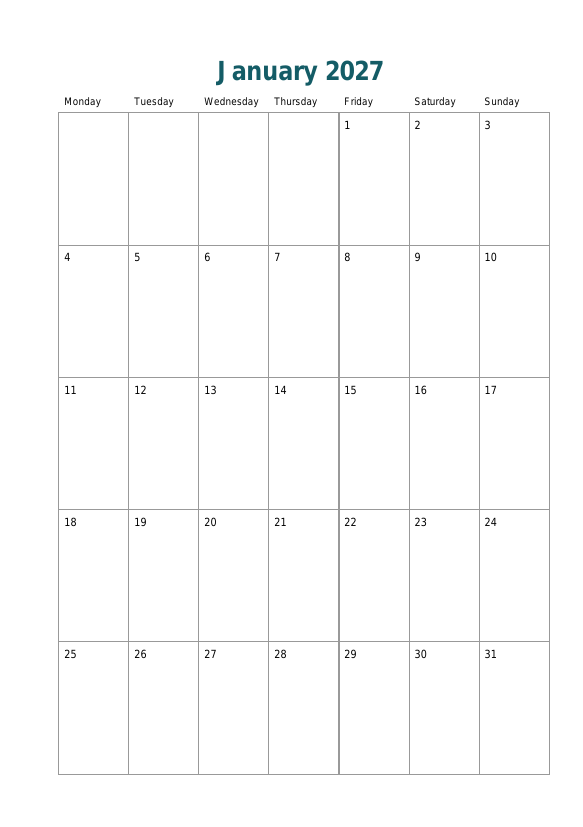 Preview of a free page: 2027 Monthly Planner Inserts