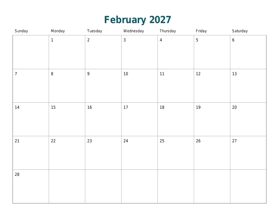 Preview of a free page: 2027 Printable Calendar