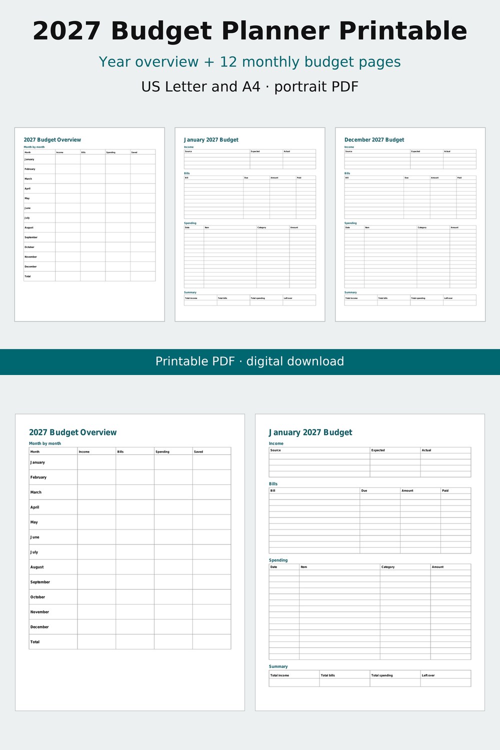 Screenshot 1 of 2027 Budget Planner Printable, Monthly Budget Pages, Bill Tracker, Expense Tracker, Letter and A4 PDF