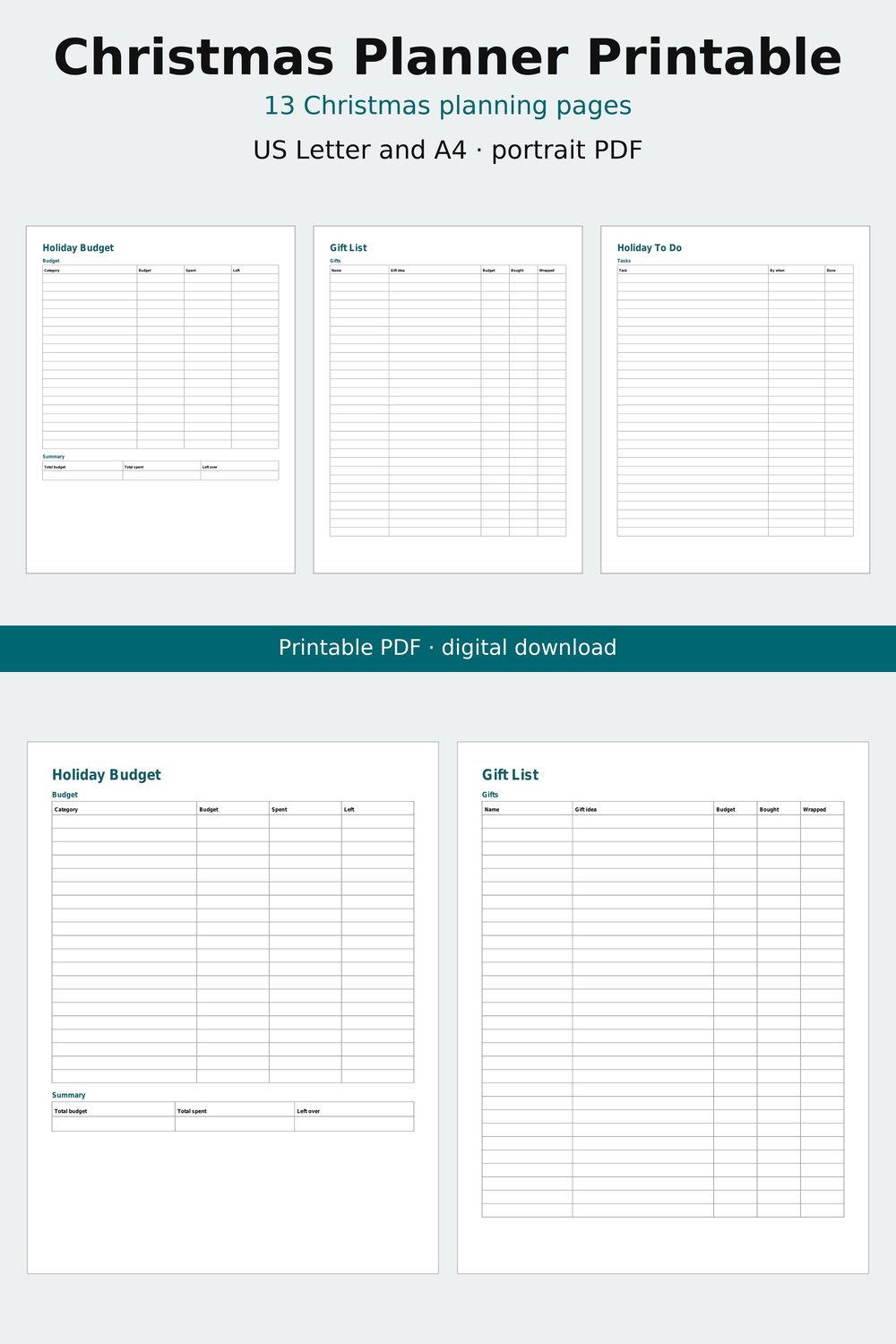 Screenshot 1 of Christmas Planner Printable, Holiday Gift List, Budget, Card List, Menu Planner, Letter and A4 PDF